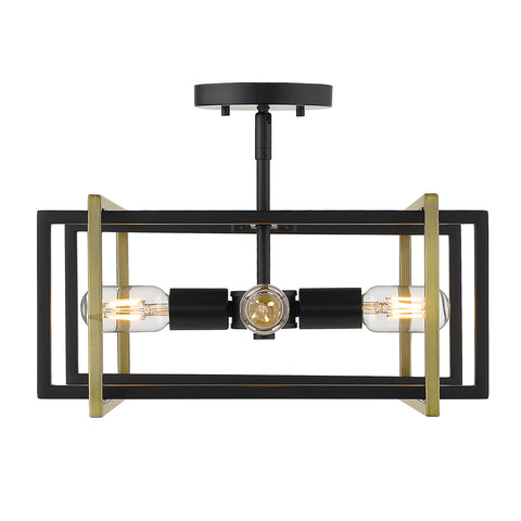 Tribeca Semi-Flush - Matte Black with Aged Brass Accents