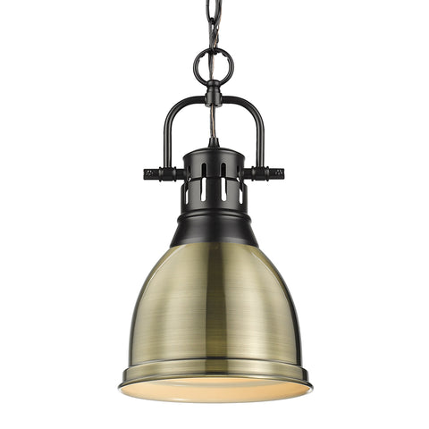 Duncan Small Pendant with Chain - Matte Black with Aged Brass Shade