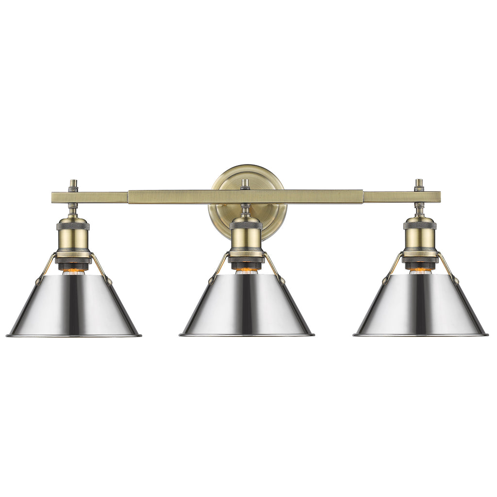 Orwell 3 Light Bath Vanity - Aged Brass with Chrome Shades