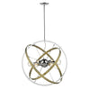 Atom Chrome 6 Light Chandelier - Aged Brass Rings