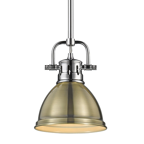 Duncan Mini Pendant with Rod - Chrome with Aged Brass Shade