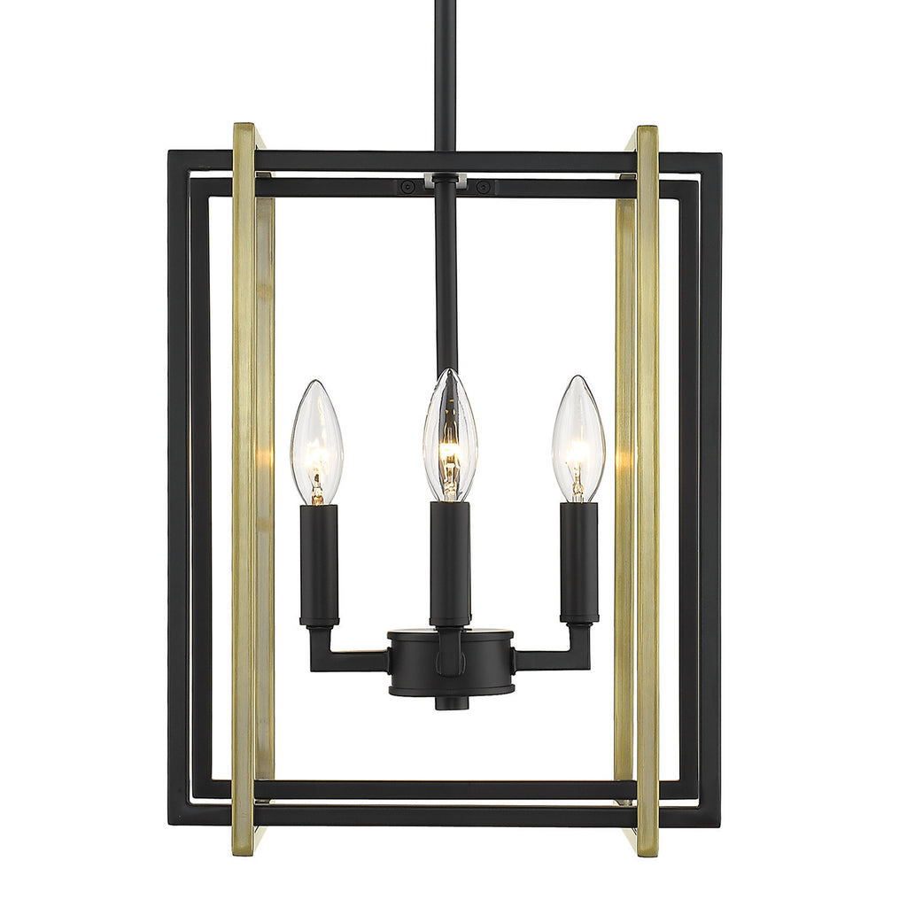 Tribeca 4 Light Chandelier - Matte Black with Aged Brass Accents