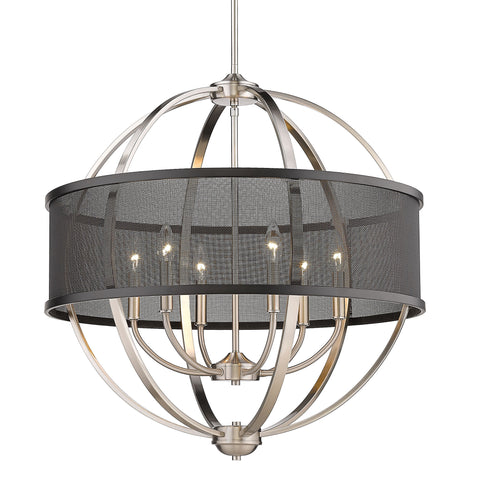 Colson 6 Light Chandelier (with Matte Black Shade) - Pewter