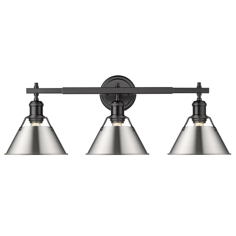 Orwell 3 Light Bath Vanity - Matte Black with Pewter Shades