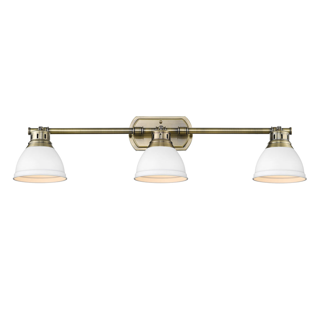 Duncan 3 Light Bath Vanity - Aged Brass with White Shade