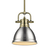 Duncan Mini Pendant with Rod - Aged Brass with Pewter Shade