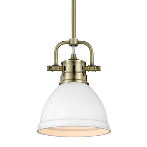 Duncan Mini Pendant with Rod - Aged Brass with White Shade