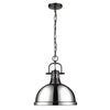 Duncan 1 Light Pendant with Chain - Matte Black with Chrome Shade