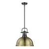 Duncan 1 Light Pendant with Rod - Matte Black with Aged Brass Shade