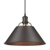 Orwell 1 Light Pendant - 14" - Matte Black with Rubbed Bronze Shade