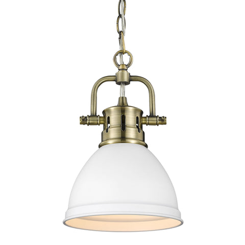 Duncan Mini Pendant with Chain - Aged Brass with White Shade