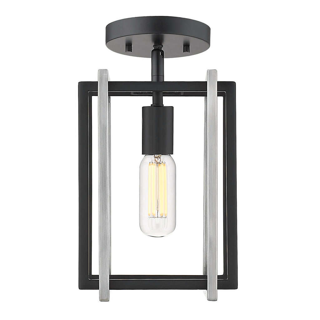 Tribeca Semi-Flush - Damp - Matte Black with Pewter Accents