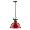 Duncan 1 Light Pendant with Rod - Matte Black with Red Shade