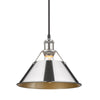 Orwell 1 Light Pendant - 10" - Pewter with Chrome Shade