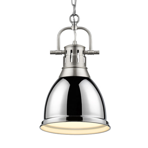 Duncan Small Pendant with Chain - Pewter with Chrome Shade