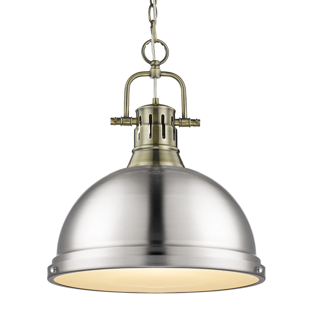 Duncan 1 Light Pendant with Chain - Aged Brass with Pewter Shade