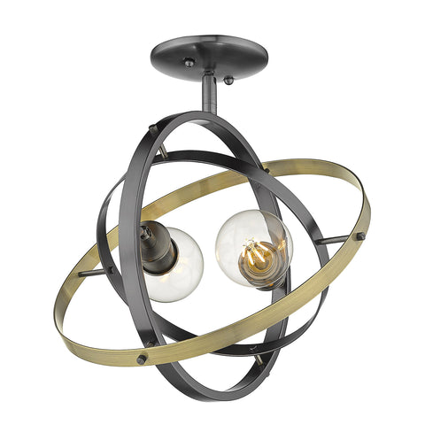 Atom Brushed Steel Semi-Flush - Aged Brass and Brushed Steel Rings