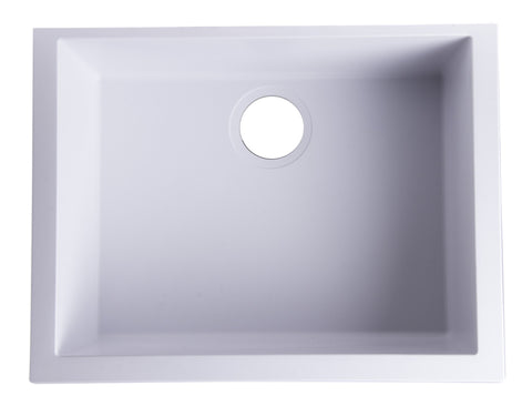 White 24" Undermount Single Bowl Granite Composite Kitchen Sink