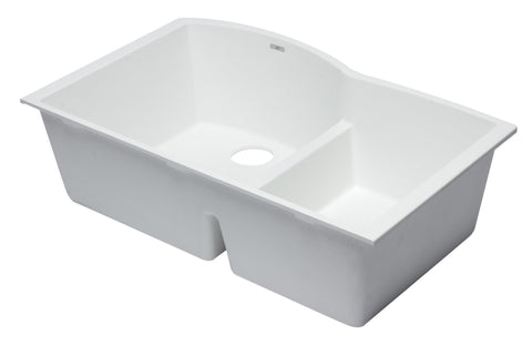 White 33" Double Bowl Undermount Granite Composite Kitchen Sink Sink Alfi 