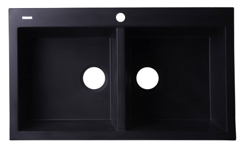 Black 34" Drop-In Double Bowl Granite Composite Kitchen Sink Sink Alfi 
