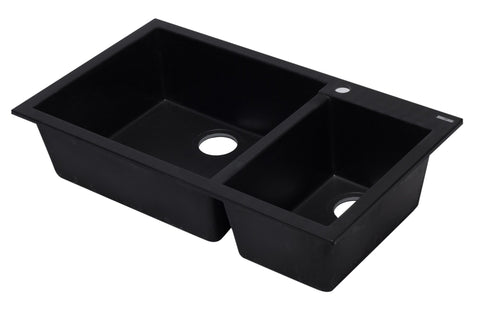 Black 34" Double Bowl Drop In Granite Composite Kitchen Sink Sink Alfi 