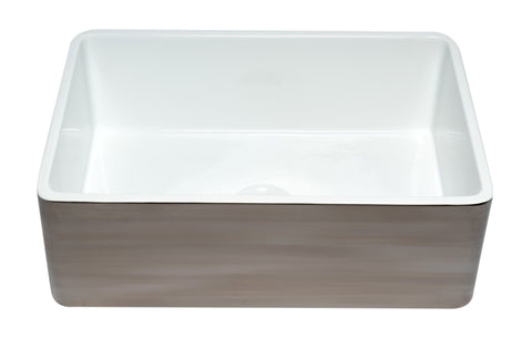 Smooth Titanium/Fluted 30 inch Reversible Single Fireclay Farmhouse Kitchen Sink Sink Alfi 