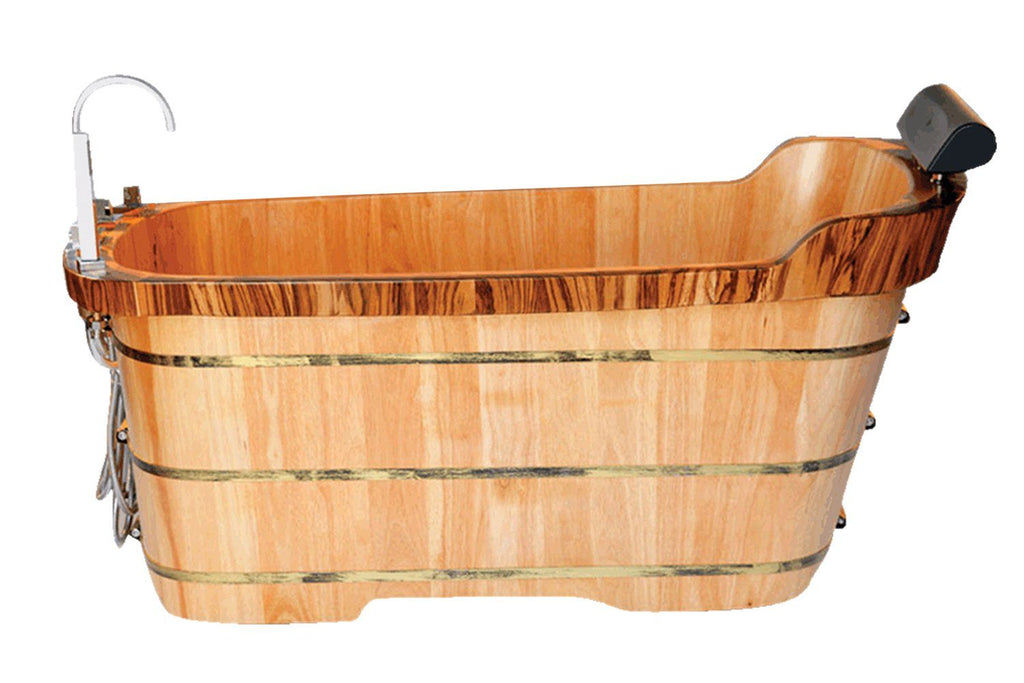 59" Free Standing Wooden Bathtub with Chrome Tub Filler Bathtub Alfi 