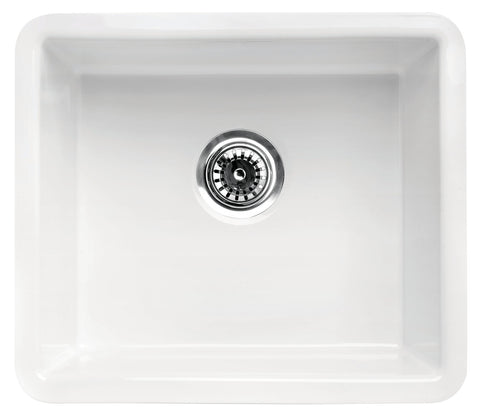 20" White Single Bowl Fireclay Undermount Kitchen Sink