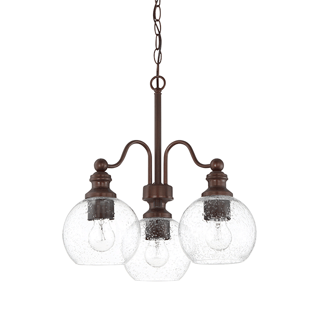 3 Lt Chandelier With Clear Seeded Glass Globe Shades - Provincial Bronze