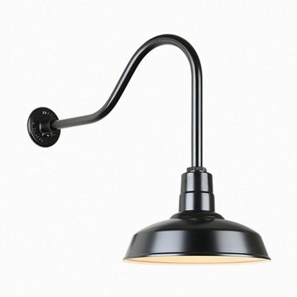 14" Gooseneck Light Warehouse Shade, QSNHL-H Arm (Choose Finish and Accessory Options) Outdoor Hi-Lite Black (none) 