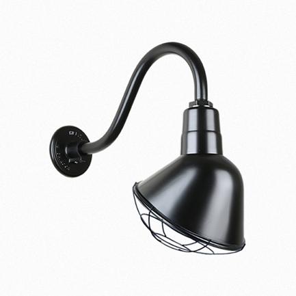 12" Gooseneck Light Angle Shade, QSNB-42 Arm (Choose Finish and Accessory Options) Outdoor Hi-Lite Black Wire Guard 
