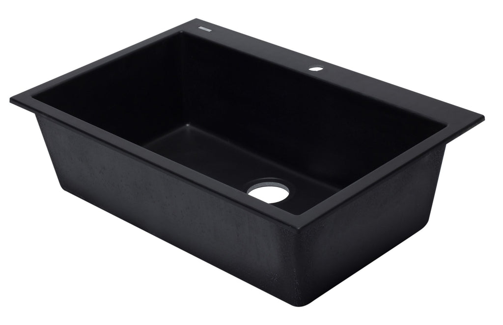 Black 33" Single Bowl Drop In Granite Composite Kitchen Sink Sink Alfi 