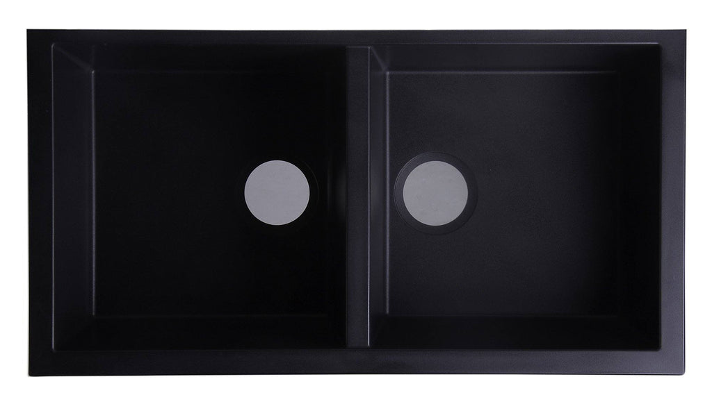 Black 34" Undermount Double Bowl Granite Composite Kitchen Sink Sink Alfi 