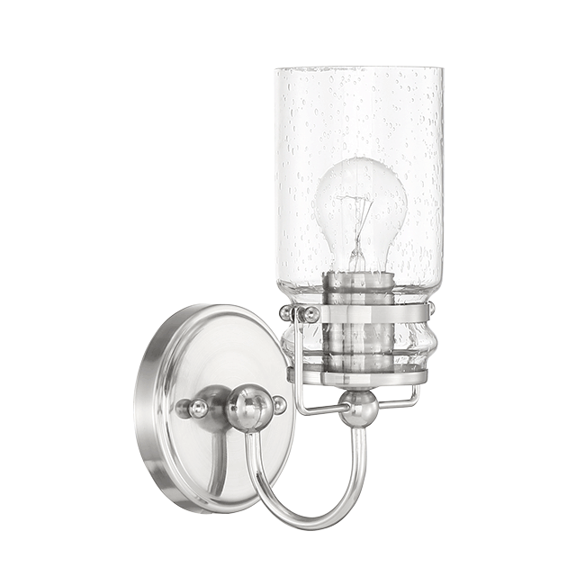 1 Lt Wall Sconce With Clear Seeded Glass Shade - Bright Satin Nickel