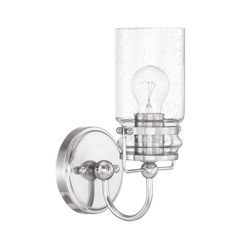 1 Lt Wall Sconce With Clear Seeded Glass Shade - Bright Satin Nickel