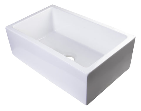 30" White Smooth Apron Solid Thick Wall Fireclay Single Bowl Farm Sink Sink Alfi 