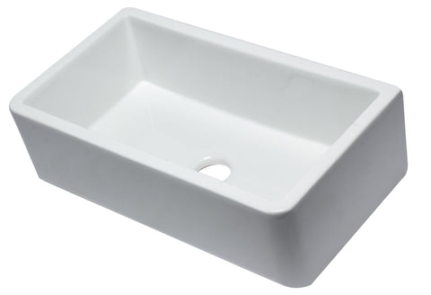 33" White Smooth Apron Solid Thick Wall Fireclay Single Bowl Farm Sink Sink Alfi 