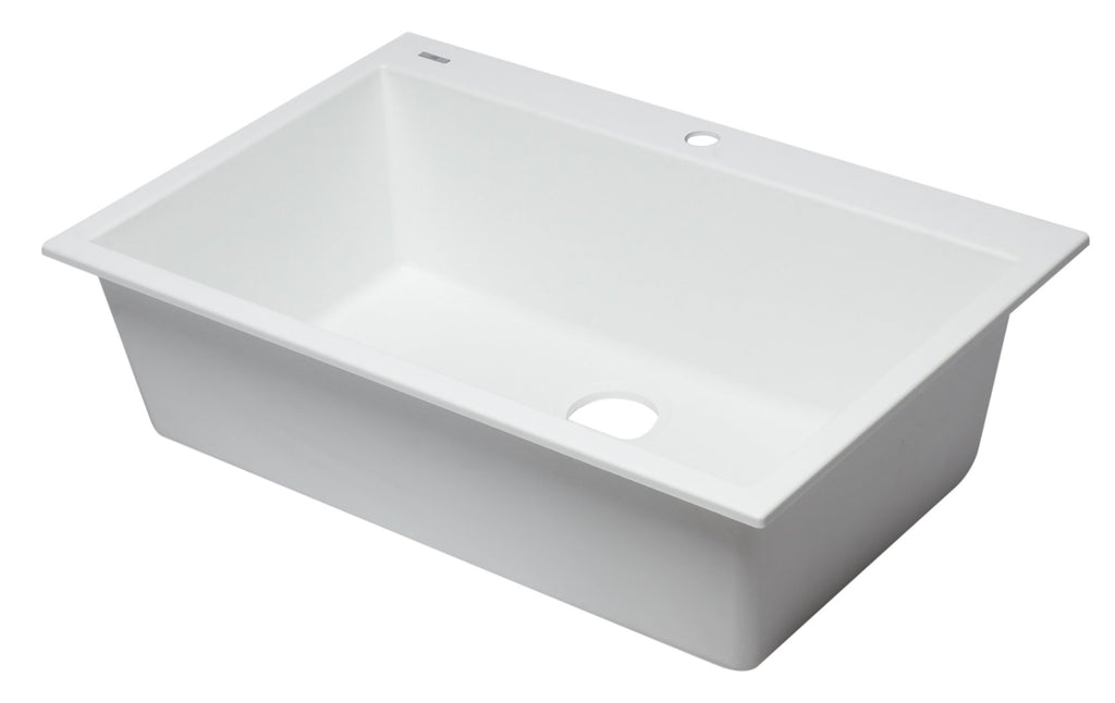 White 33" Single Bowl Drop In Granite Composite Kitchen Sink Sink Alfi 