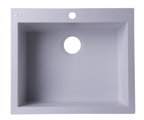 White 24" Drop-In Single Bowl Granite Composite Kitchen Sink Sink Alfi 