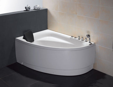 5' Single Person Corner White Acrylic Whirlpool Bath Tub - Drain on Right