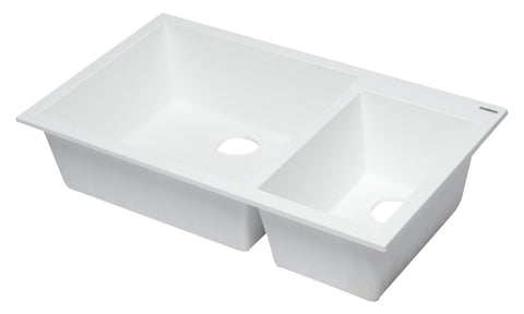 White 34" Double Bowl Undermount Granite Composite Kitchen Sink Sink Alfi 