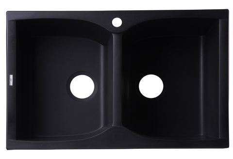 Black 32" Drop-In Double Bowl Granite Composite Kitchen Sink Sink Alfi 