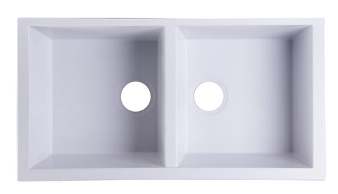 White 34" Undermount Double Bowl Granite Composite Kitchen Sink Sink Alfi 