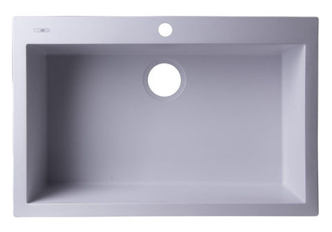 White 30" Drop-In Single Bowl Granite Composite Kitchen Sink Sink Alfi 